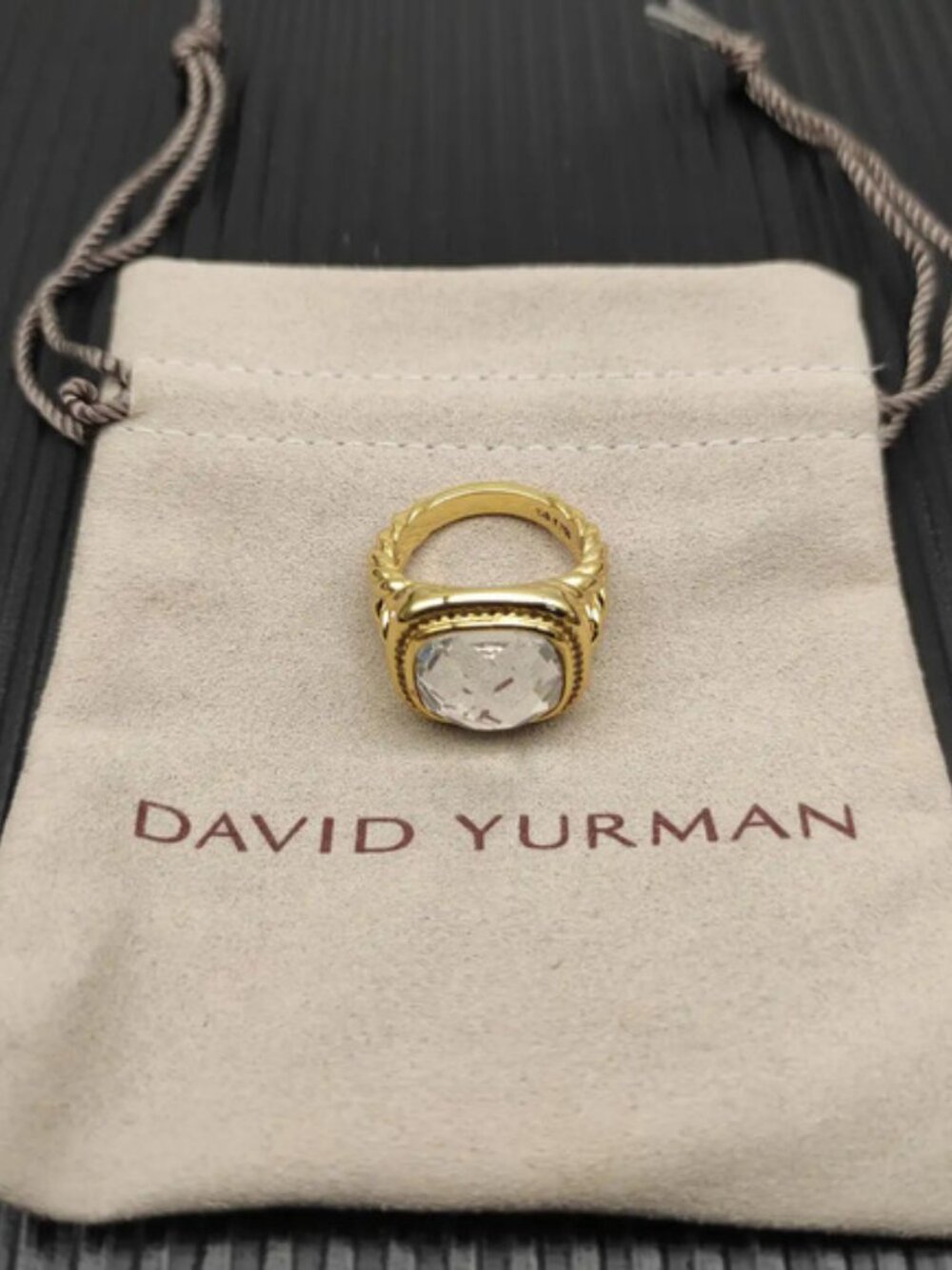 David Yurman Gold Square Diamond Ring with White Diamonds